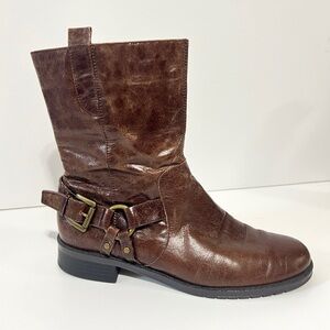 Aerosoles Brown Leather Mid Calf Distressed Boots Size 7.5 M Bohemian Bikercore